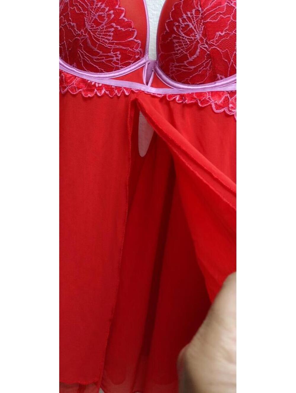 Auden RED PINK LACE BRA TOP SEXY Red Babydoll Lingerie Negligee Top Size Medium